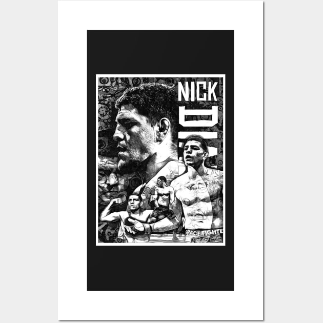 Nick Diaz Black and White Drawing Wall Art by SavageRootsMMA